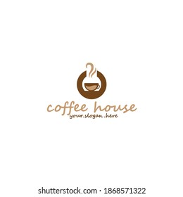 Logo vectorial minimalista para cafetería. Logotipo de esquema con grano de café y marca de navegación