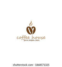 Minimalistisches Vektorlogo für Kaffeehaus. Outline-Logo mit Kaffeebohnen und Navigationsmarke