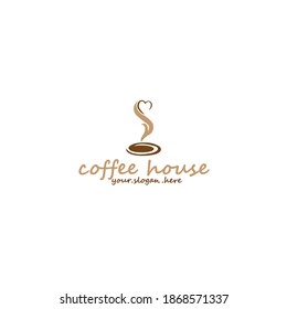 Minimalist vector logo for coffee shop. Outline logotype with coffee bean and navigation mark
