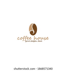 Minimalist vector logo for coffee shop. Outline logotype with coffee bean and navigation mark