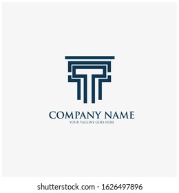 Minimalist vector logo with a combination of poles and the letter T in blue. Can be used for law firms.