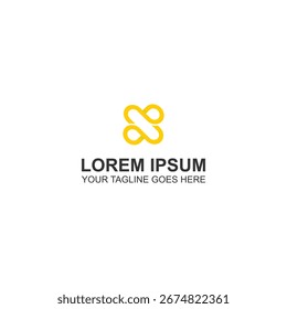 Minimalistisches Vektorlogo-Design mit einem abstrakten gelben Infinity-Loop, perfekt für Unternehmen, Startup, Technologie, Kreativagentur, Corporate Branding und digitale Innovation