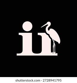 Minimalist vector logo design featuring a stylized heron bird perched above abstract letterforms, ideal for branding and identity.