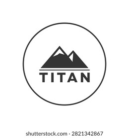 A minimalist vector logo design featuring a stylized mountain peak icon with the word TITAN underneath, enclosed in a circular frame, clean and modern.