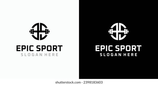 Minimalist vector logo design of letters E and S with barbell