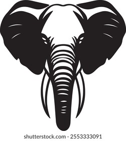 Minimalist vector logo of an elephant head in pure black on a white background. Clean design with no shadows, ideal for branding and graphic projects. EPS format.