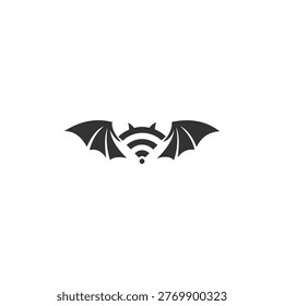 A minimalist vector logo featuring a stylized black bat silhouette. The body of the bat is ingeniously integrated with a Wi-Fi signal icon