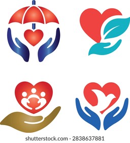 A minimalist vector logo featuring two abstract human figures—one in blue gradient and the other in green gradient—facing each other and joining hands to form a negative-space heart shape in the center