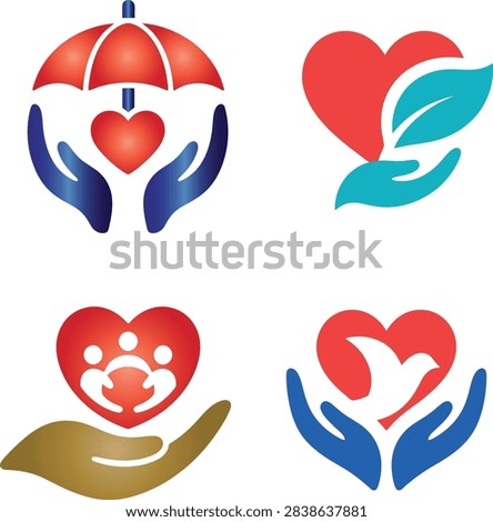 A minimalist vector logo featuring two abstract human figures—one in blue gradient and the other in green gradient—facing each other and joining hands to form a negative-space heart shape in the center