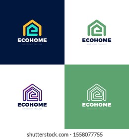 Minimalist vector logo of house and letter E. Eco house concept