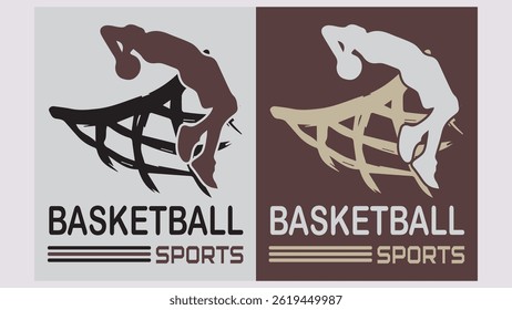 Minimalist vector logo, icon or illustration in modern style related to basketball.
