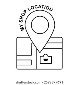 Minimalist Vector Logo of My Shop Location with Map Pin and Shopping Bag