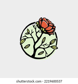 Minimalist vector logo of roses with artistic lines, suitable for your company or business logo needs in the field of flower breeding or cosmetics and perfumes