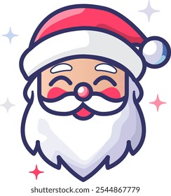 A minimalist vector logo of Santa Claus on a white background. The design features a stylized Santa face with a thick beard, hat, and cheerful expression, using simple lines and shapes.