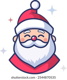 A minimalist vector logo of Santa Claus on a white background. The design features a stylized Santa face with a thick beard, hat, and cheerful expression, using simple lines and shapes.