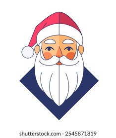 A minimalist vector logo of Santa Claus on a white background. The design features a stylized Santa face with a thick beard, hat, and cheerful expression, using simple lines and shapes.