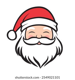 A minimalist vector logo of Santa Claus on a white background. The design features a stylized Santa face with a thick beard, hat, and cheerful expression, using simple lines and shapes.