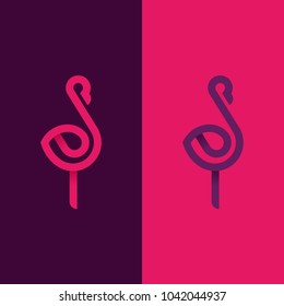 Minimalist vector logotype of ribbon flamingo. Simple bird logo.