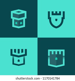 Minimalist vector logotypes of tower or castle with bold lines and gradients. Concept of security.