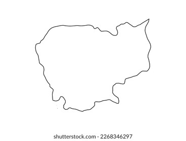 Mapa vectorial minimalista de Camboya con líneas suaves en blanco.