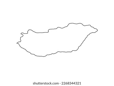 Mapa vectorial minimalista de Hungría con líneas lisas en blanco.