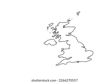 Mapa vectorial minimalista del Reino Unido con líneas lisas en blanco.