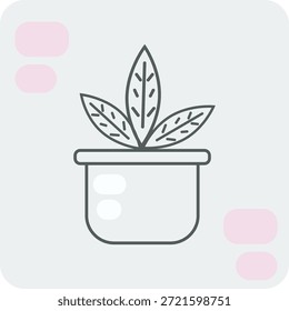 Vector minimalista de una planta de maranta en una maceta con un estilo de contorno y colores planos, con algunos acentos