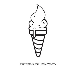 Minimalist Vector of a Melting Ice Cream with Sad Face – Outline Style for Humor and Design

