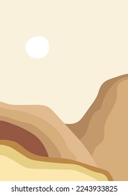 Minimalist vector. Neutral colors abstract art, rainbow, sun, minimal landscape, Mountains, desert vector illustration forest and mountain