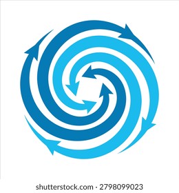 Minimalist vector ocean gyre icon with swirling blue and teal waves in a circular motion design