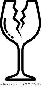 Icono de contorno de Vector minimalista de un vidrio roto, que simboliza la fragilidad, la precaución, el manejo delicado y la advertencia.