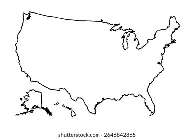 Minimalist vector outline map of the USA including Alaska. Clean design with clear borders, perfect for educational, editorial, infographic, and web use. Fully scalable and editable 