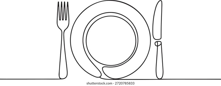 Ein minimalistischer Vektorumriss einer Standard-Tischumgebung, perfekt für kulinarische oder Restaurantthemen.