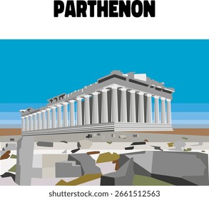 Vetor minimalista do Partenon na colina da Acrópole