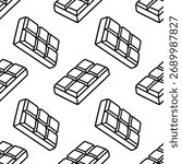 A minimalist vector pattern featuring isometric chocolate bars with bold black outlines on a clean white background, perfect for confectionery branding or sweet-themed designs.