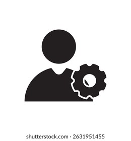 Vector minimalista de una persona con un equipo, que representa las Configuraciones del usuario o la gestión de empleados.