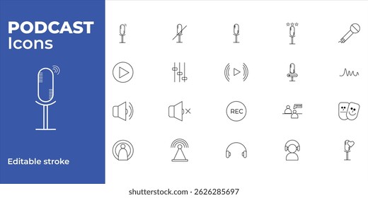 Minimalist Vector Podcast Icon Collection with Editable Strokes