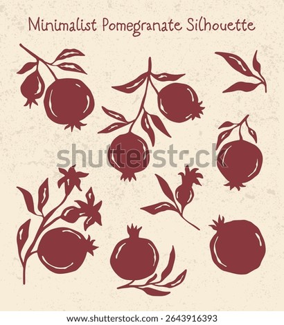 Minimalist vector pomegranate silhouettes set