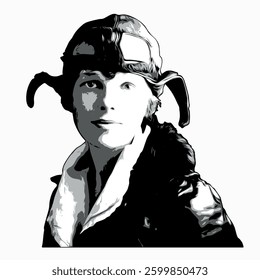 Minimalist Vector Portrait of Amelia Earhart, Aviation Pioneer. 
This clean and modern illustration captures her iconic look with a focus on simplicity and elegance. Features a white background.