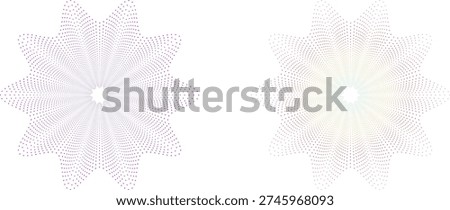 Minimalist Vector Radial Dot Pattern Mandalas with Vibrant Gradient Colors and Intricate Circular Symmetrical Star Shapes for Modern Graphic Design