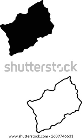 Minimalist vector representation of an unnamed geographical territory, featuring both a strong black fill and a delicate outline.