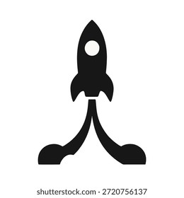 Ein minimalistischer Vektor einer startenden Rakete, der den negativen Raum für den Rauchpfad nutzt.