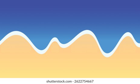 Minimalist vector of sea waves meeting sandy beach under blue sky. Smooth curves and gradient colors. This picture wasn't made with AI.
