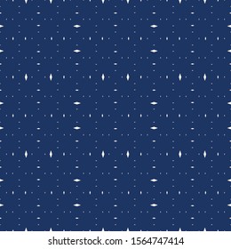 Minimalist vector seamless pattern. Simple minimal geometric texture. Abstract dark blue background with small diamond shapes, tiny rhombuses, dots. Delicate repeat design for print, decor, wallpapers