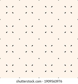 Minimalist vector seamless pattern. Simple minimal geometric texture. Abstract black and white background with small floral shapes, tiny dots. Subtle repeat design for decor, print, cover, wallpapers