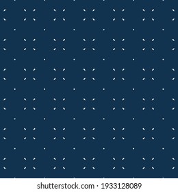 Minimalist vector seamless pattern. Simple minimal geometric texture. Abstract background with small shapes, tiny dots. Dark blue color. Subtle repeat design for decor, wallpaper, linen, clothing