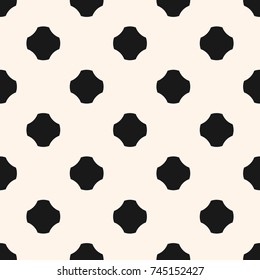 Minimalist vector seamless pattern. Vintage abstract geometric background with big rounded crosses, floral shapes, dots. Black and white repeat texture. Design for decor, textile, furniture, fabric