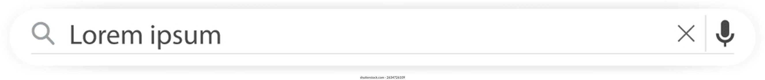 Minimalist vector search bar with magnifying glass icon, placeholder text, close and voice input buttons. Ideal for UI UX mockups, web, and mobile design projects. Vector EPS 10