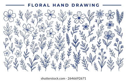 Minimalist vector set hand drawing floral design