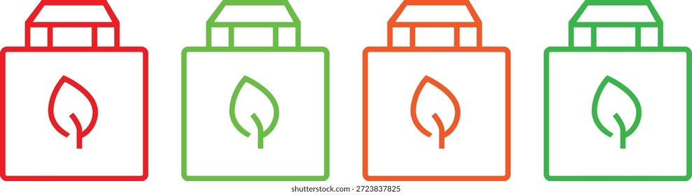 Conjunto de Vectores minimalistas de iconos de empaque de productos orgánicos con símbolos de hojas para un concepto de compra sostenible